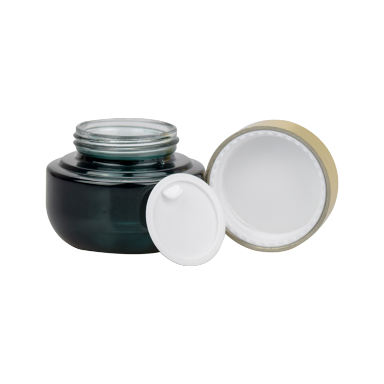 special design 50g black glass cosmetic cream jar sun block black glass jar with gold aluminum cap