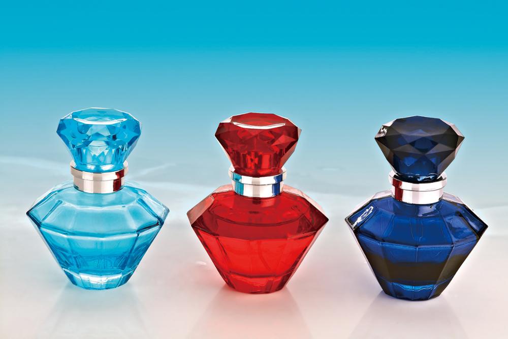 special design luxurious glass material shampoo bottles diamond shaped perfume bottle