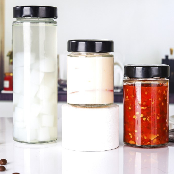special offer big and small empty glass jar glass food container with airtight lid for kitchen use