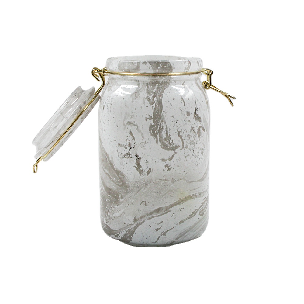 sprayed colorful round glass storage canister with clip airtight lid 1000ml