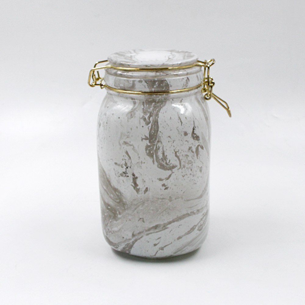 sprayed colorful round glass storage canister with clip airtight lid 1000ml