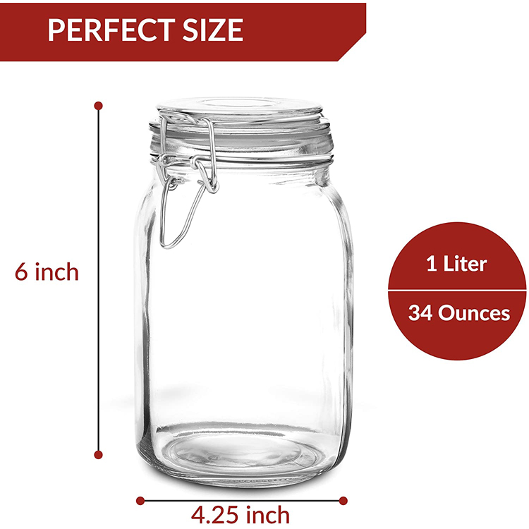 sprayed colorful round glass storage canister with clip airtight lid 1000ml