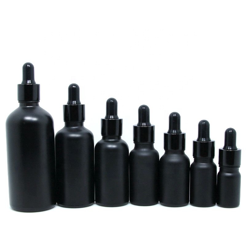 sprayed matte black glass essential oil bottles 5ml 10ml 15ml 20ml 30ml 50ml 100ml matte black glass dropper bottle