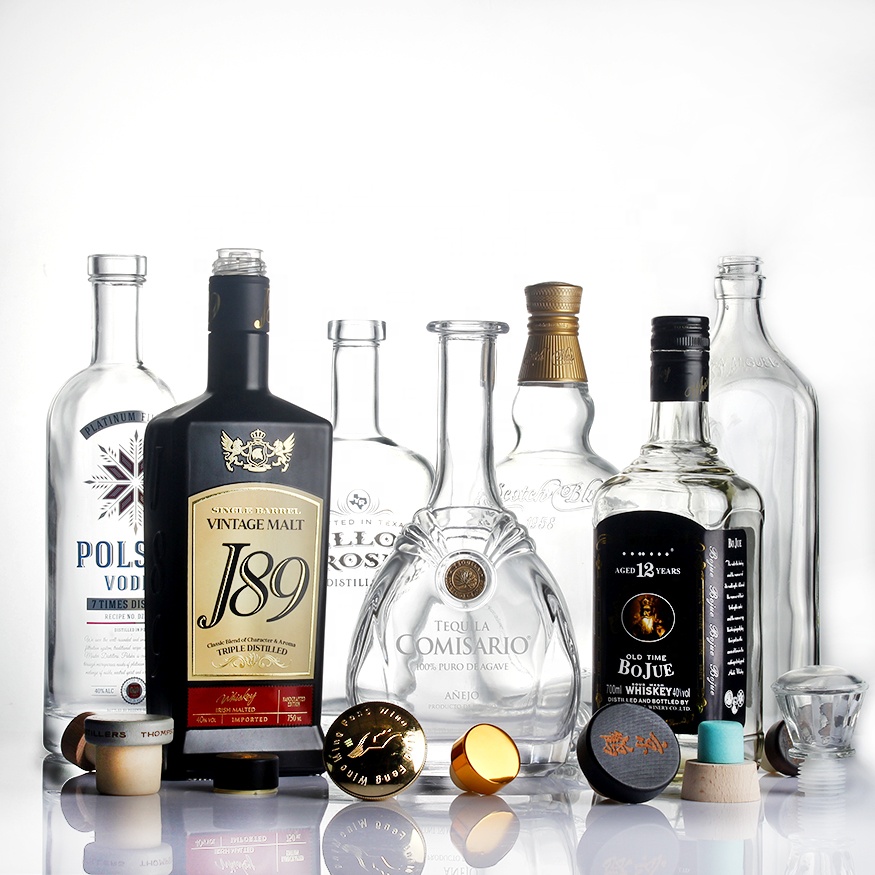 spraying engraved custom logo screw cork top rum gin tequila tall 500ml oslo bottles 700ml 750 ml glass liquor bottle