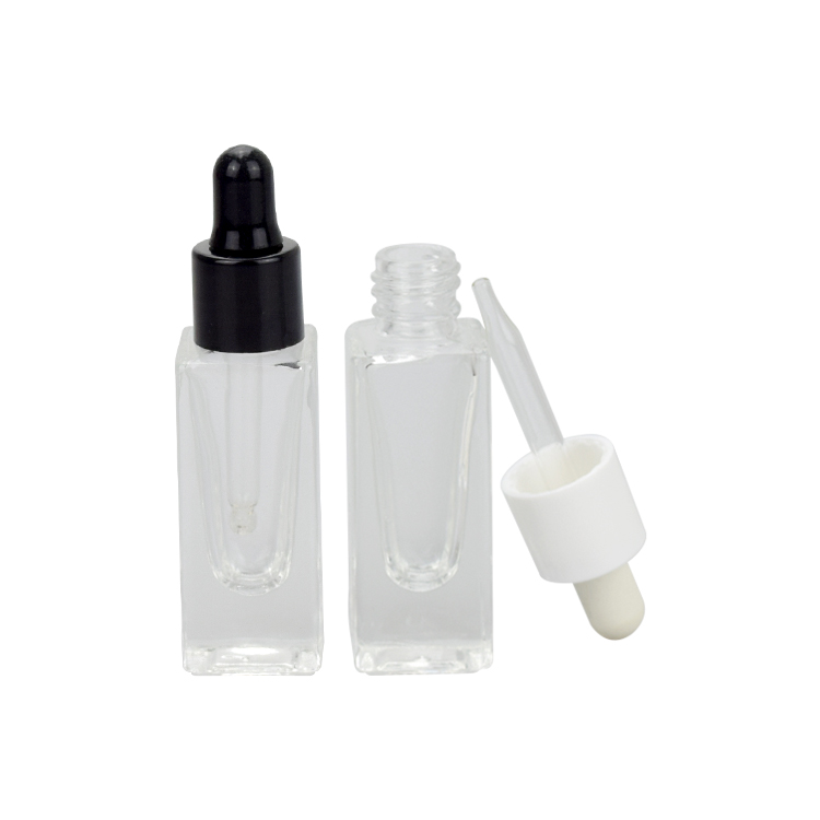 square 5ml clear glass sample eye drop massage oil bottle with plastic dropper