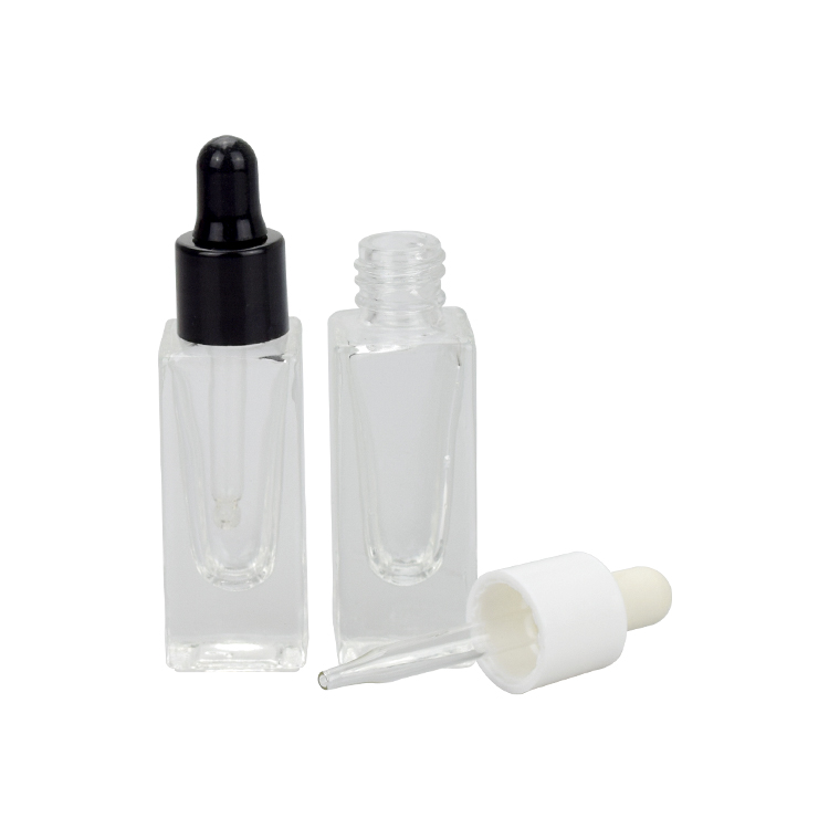 square 5ml clear glass sample eye drop massage oil bottle with plastic dropper