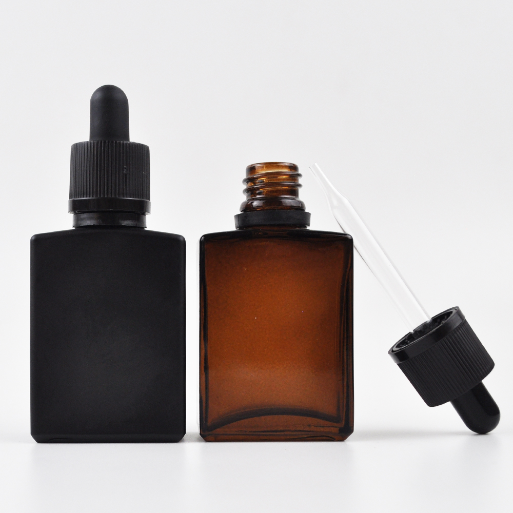 square amber essential oil glass bottle frosted rectangle glass dropper bottle 30ml for e liquid