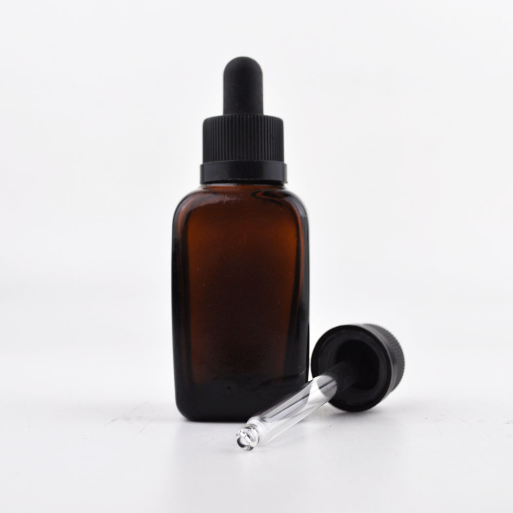 square amber essential oil glass bottle frosted rectangle glass dropper bottle 30ml for e liquid