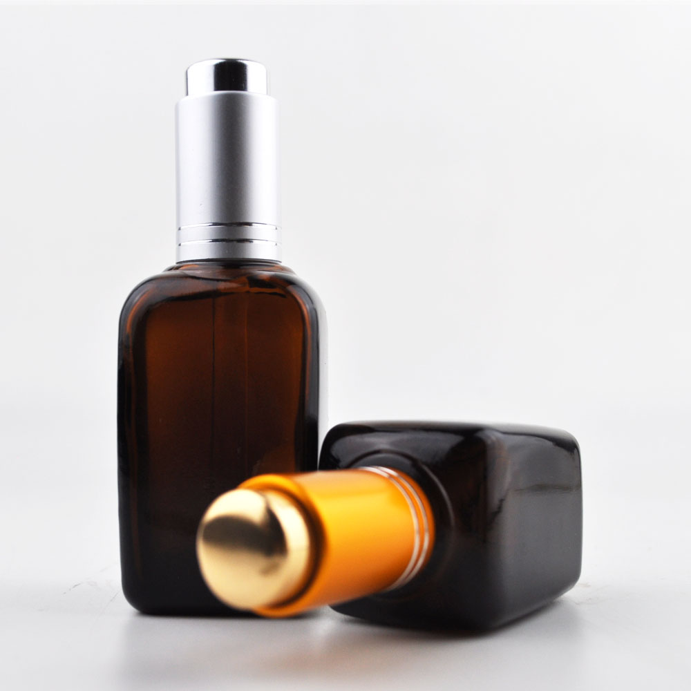 square amber essential oil glass bottle frosted rectangle glass dropper bottle 30ml for e liquid