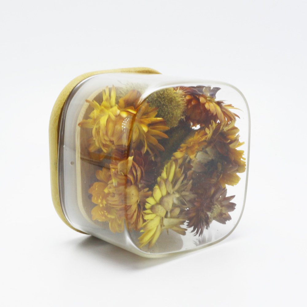 square borosilicate glass jar with bamboo lid high borosilicate glass storage jar wood lid candle GSJ-27S