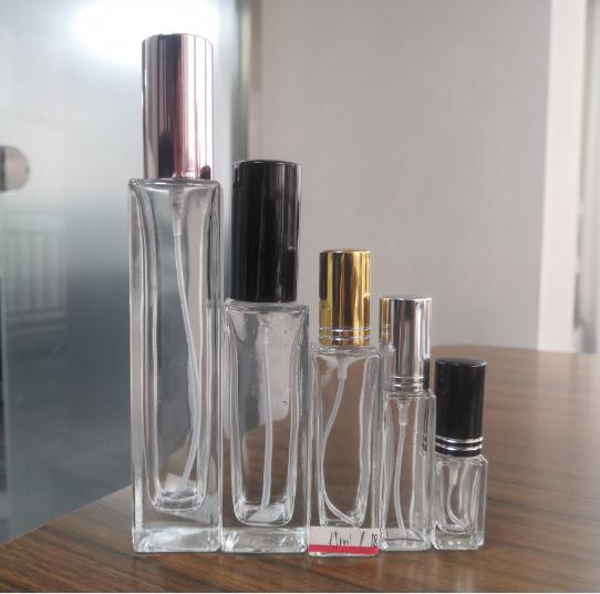 square clear 10ml 30ml 100ml 50 ml glass perfume bottle with spray gold and sliver cap