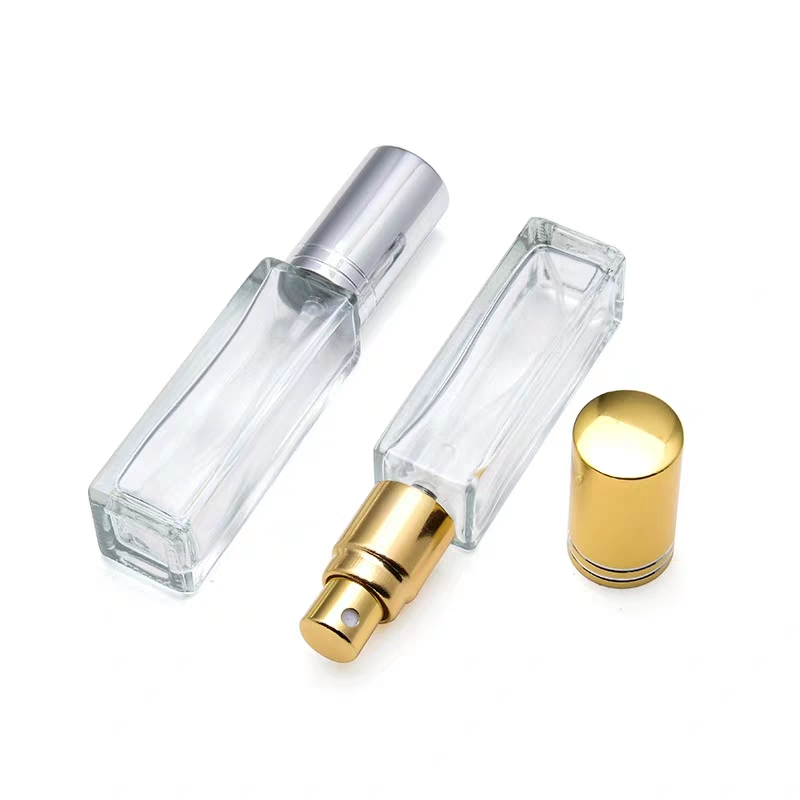 square clear 10ml 30ml 100ml 50 ml glass perfume bottle with spray gold and sliver cap