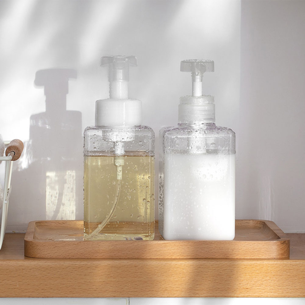 square glass 250ml 450ml hand pump foam soap bottle