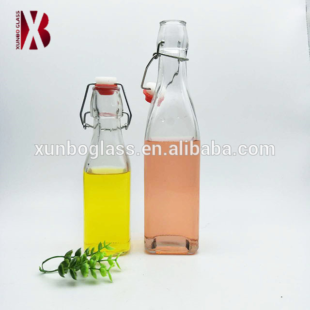 square glass bottle swing top with stopper 200ml 250ml 500ml 1000ml