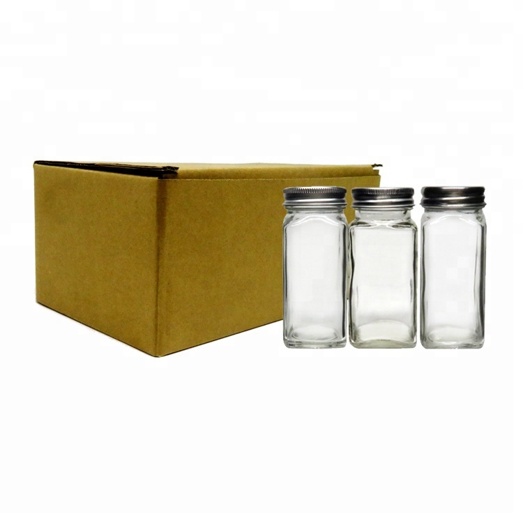 square jar 4oz 120ml glass spice jar for herbs with metal lid
