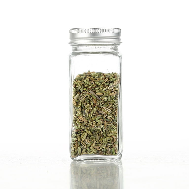 square jar 4oz 120ml shaker insert glass spice jar with silver metal top caps