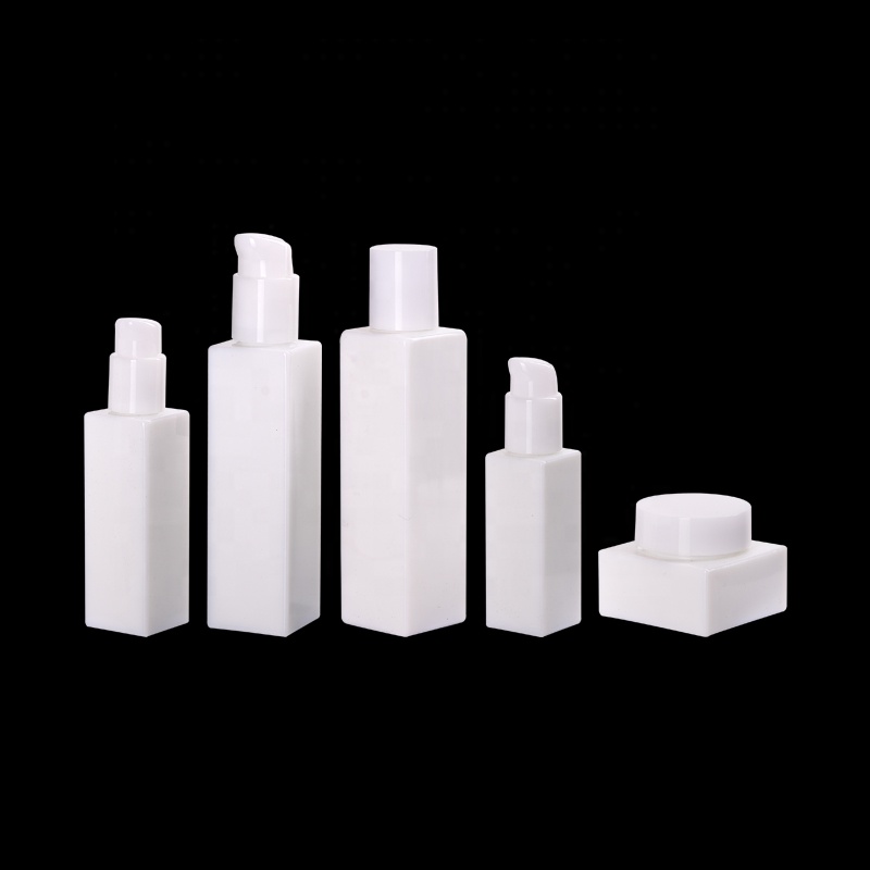 square opal glass bottles 30 ml 50 ml empty cosmetic serum pump bottle 100 ml 120 ml and 50 gram opaque white glass cream jar