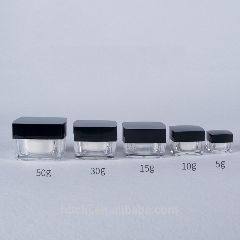 square shape acrylic plastic cosmetic cream jar 5g 10g 15g 30g 50g