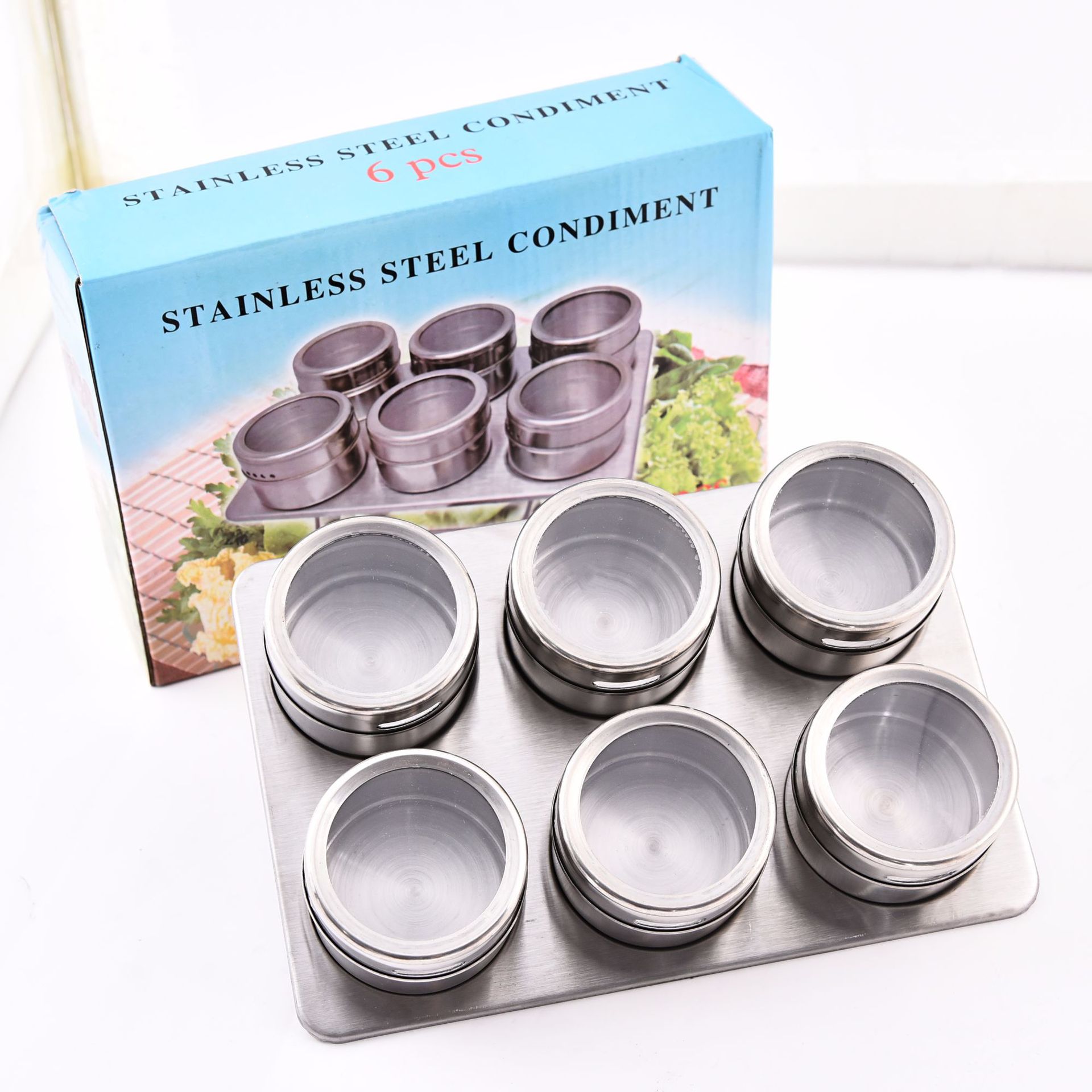 stainless steel seasoning pot set household seasoning bottle cup magnetic tank with Stickers