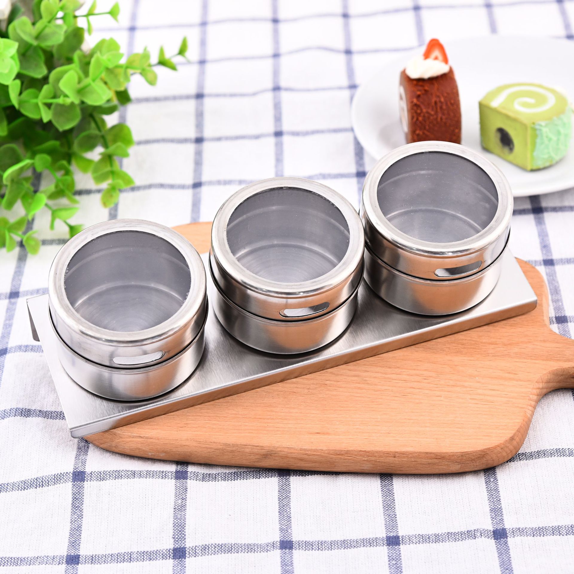 stainless steel seasoning pot set household seasoning bottle cup magnetic tank with Stickers