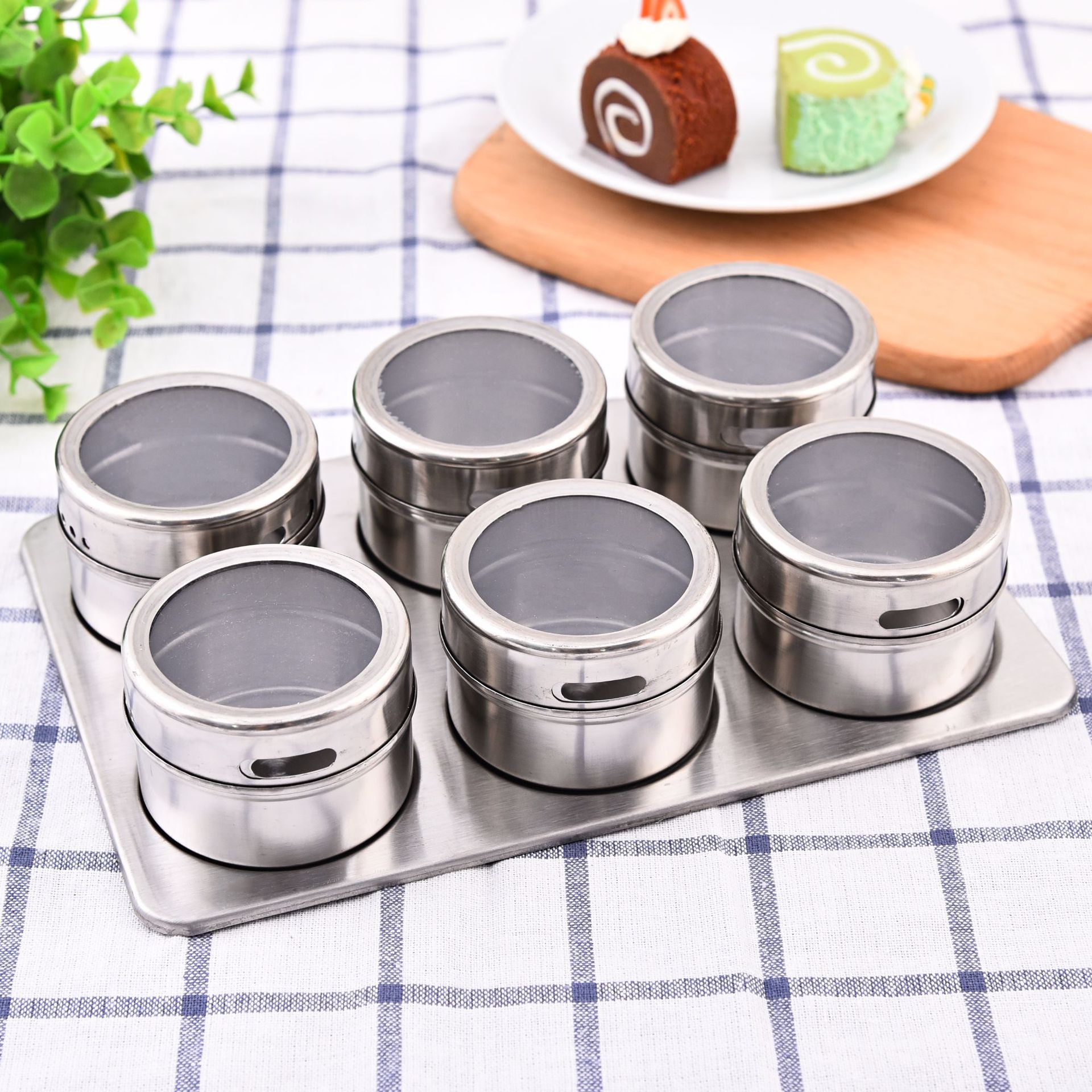 stainless steel seasoning pot set household seasoning bottle cup magnetic tank with Stickers
