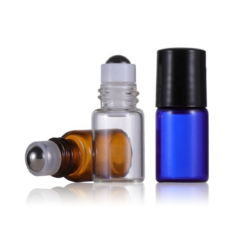 stock 1ml 2ml roll on bottle glass 3ml 5ml amber roll on bottles with roller ball for essential oil perfume cosmetic packing