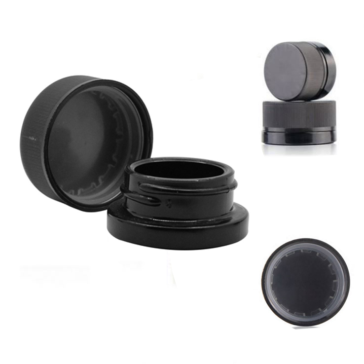 stock 3ml 5ml 7ml 9ml luxury black glass shatter jar weed herb container custom uv CBD concentrate dab wax jar with screw CR lid