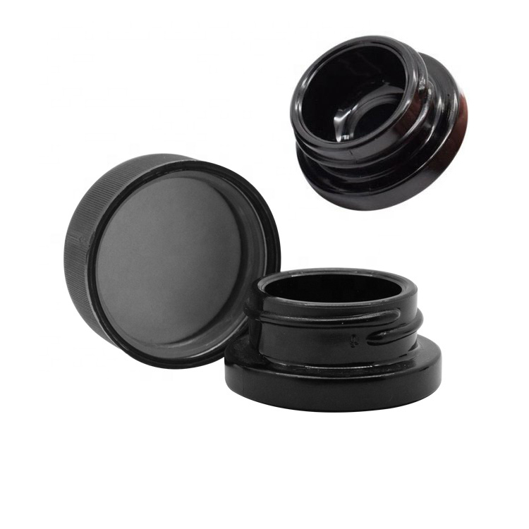 stock 3ml 5ml 7ml 9ml luxury black glass shatter jar weed herb container custom uv CBD concentrate dab wax jar with screw CR lid