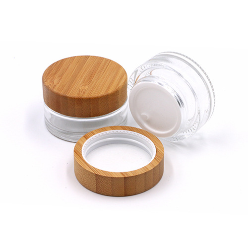 stock 5g 15g 30g 50g 100g engraved/printing logo clear/frost cosmetic glass jar with bamboo/wooden lid for cream container