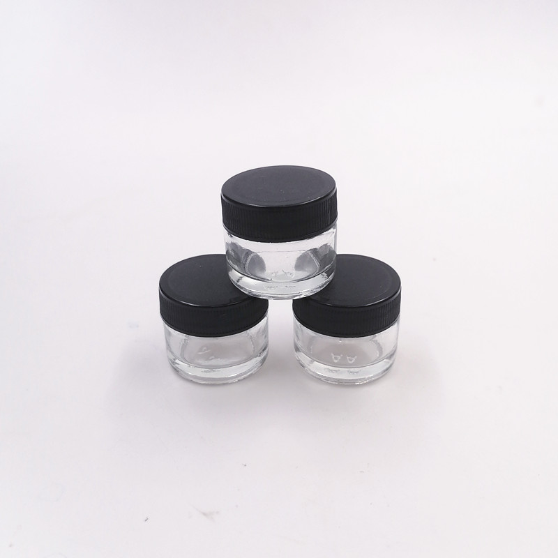 stock CBD oil 5g small black plastic lid herbal extract weeds Rosin Joint Dab flower powder Concentrate glass jar bottle Low wax