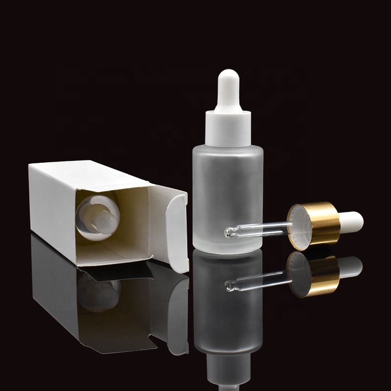 stock cosmetic package matte clear essential oil 30ml glass dropper bottle with white packing box for promotion