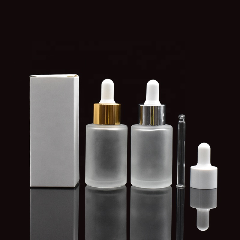 stock cosmetic package matte clear essential oil 30ml glass dropper bottle with white packing box for promotion