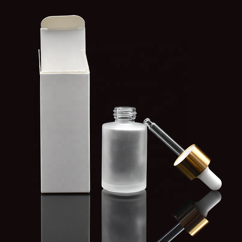 stock cosmetic package matte clear essential oil 30ml glass dropper bottle with white packing box for promotion