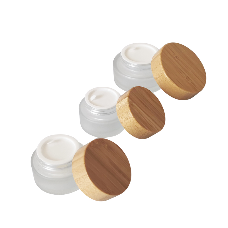 stock eco friendly cosmetic containers 50ML 50g  Frosted glass cream jars with bamboo lid