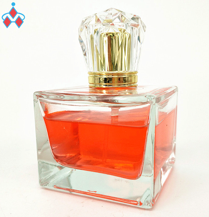 stock luxury unique square 100ml transparent perfume glass bottle