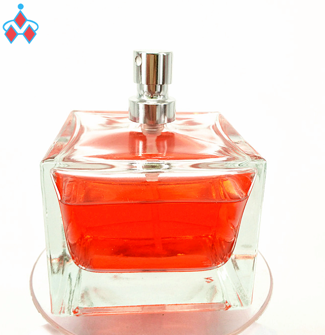 stock luxury unique square 100ml transparent perfume glass bottle