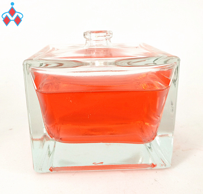 stock luxury unique square 100ml transparent perfume glass bottle