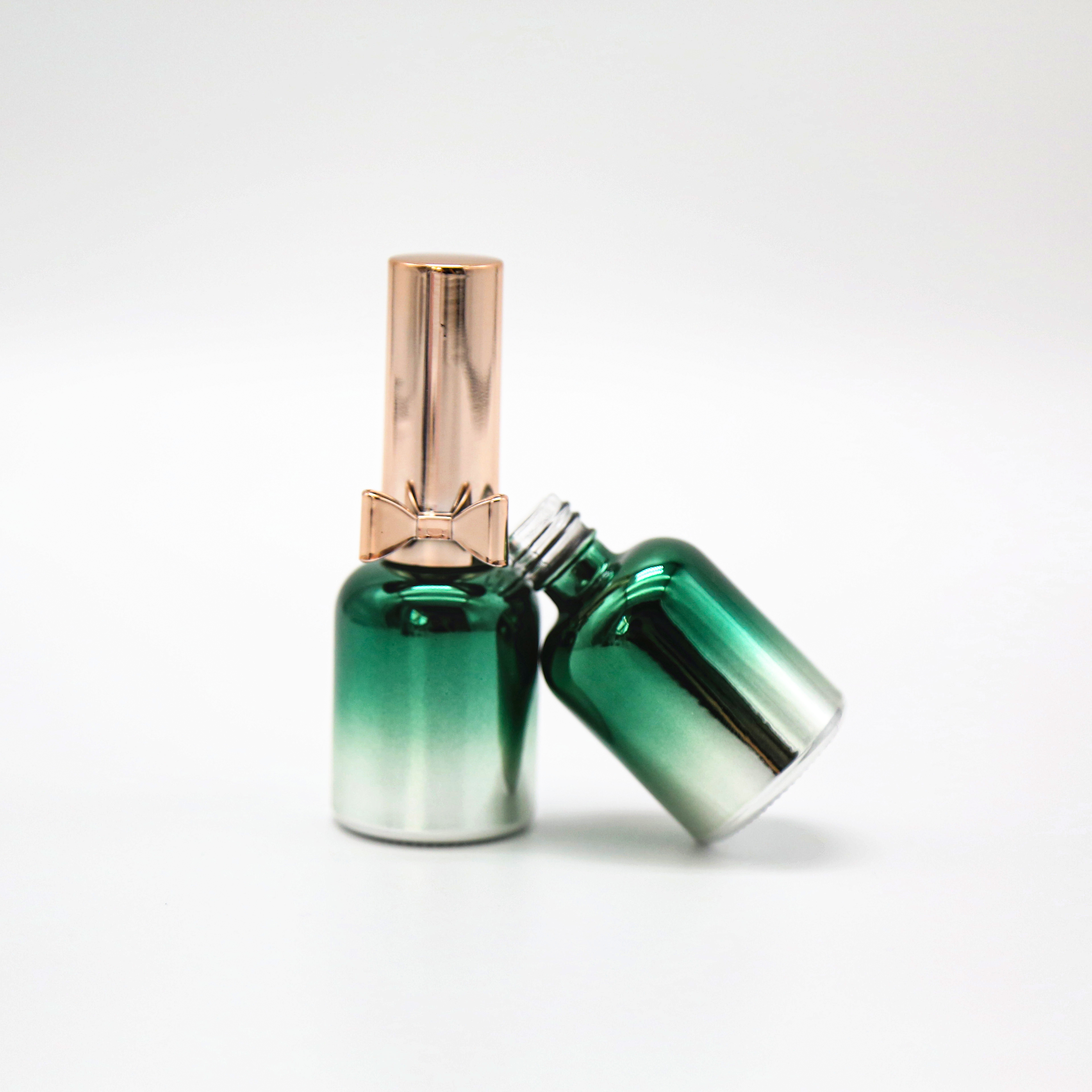 stock nail polish bottle 10ml electroplating green glass nail polish bottle and  bow cap
