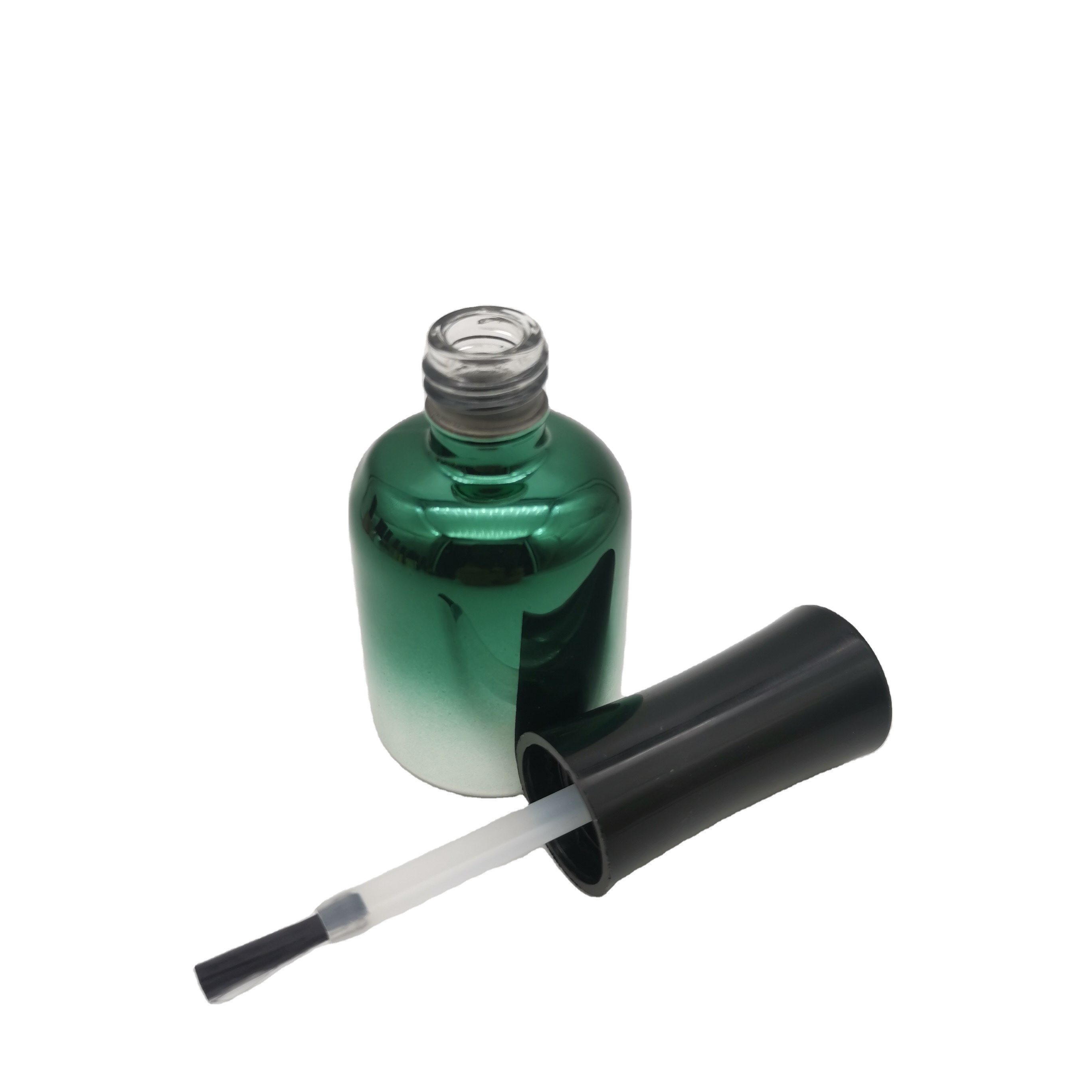 stock nail polish bottle 10ml electroplating green glass nail polish bottle and bow cap