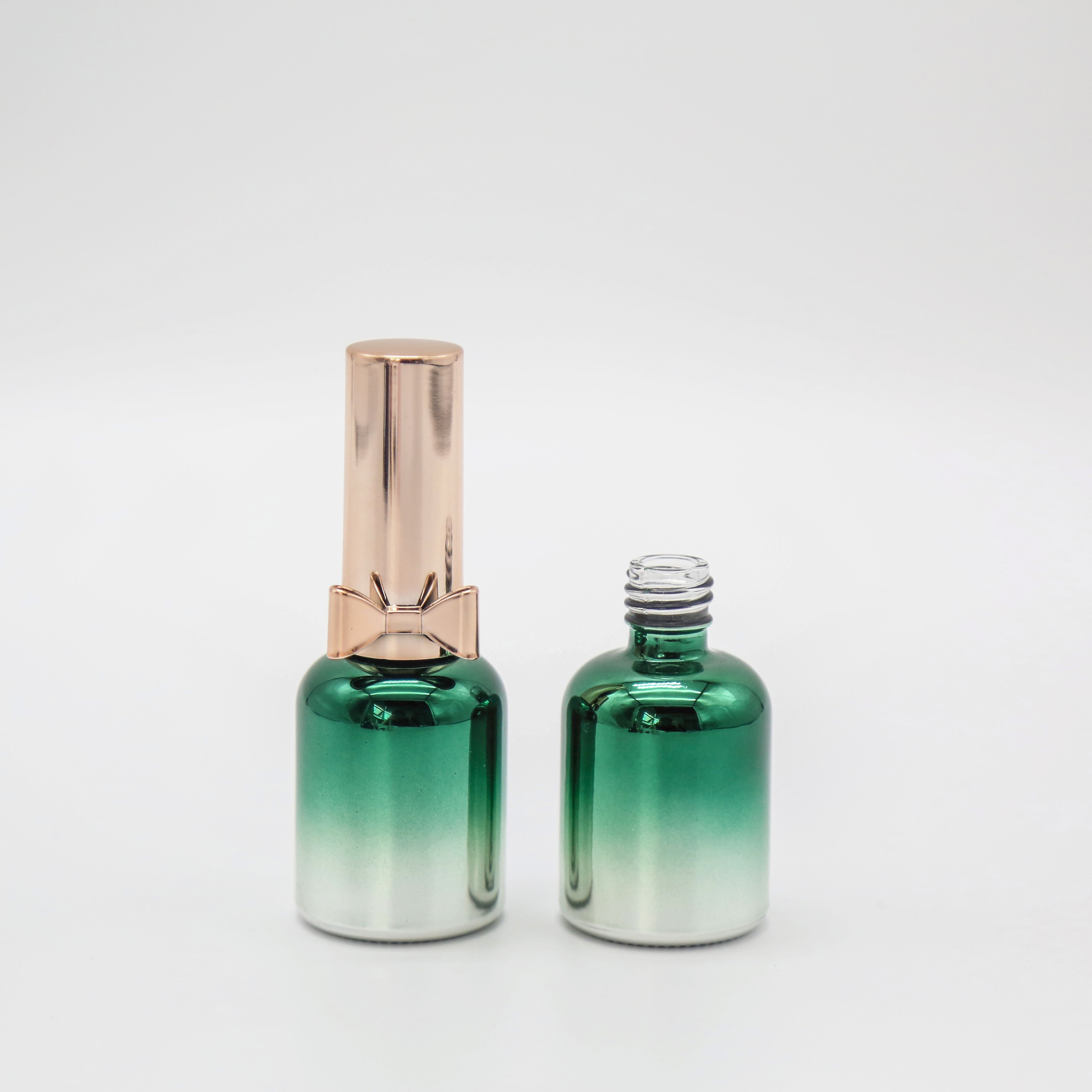 stock nail polish bottle 10ml electroplating green glass nail polish bottle and bow cap