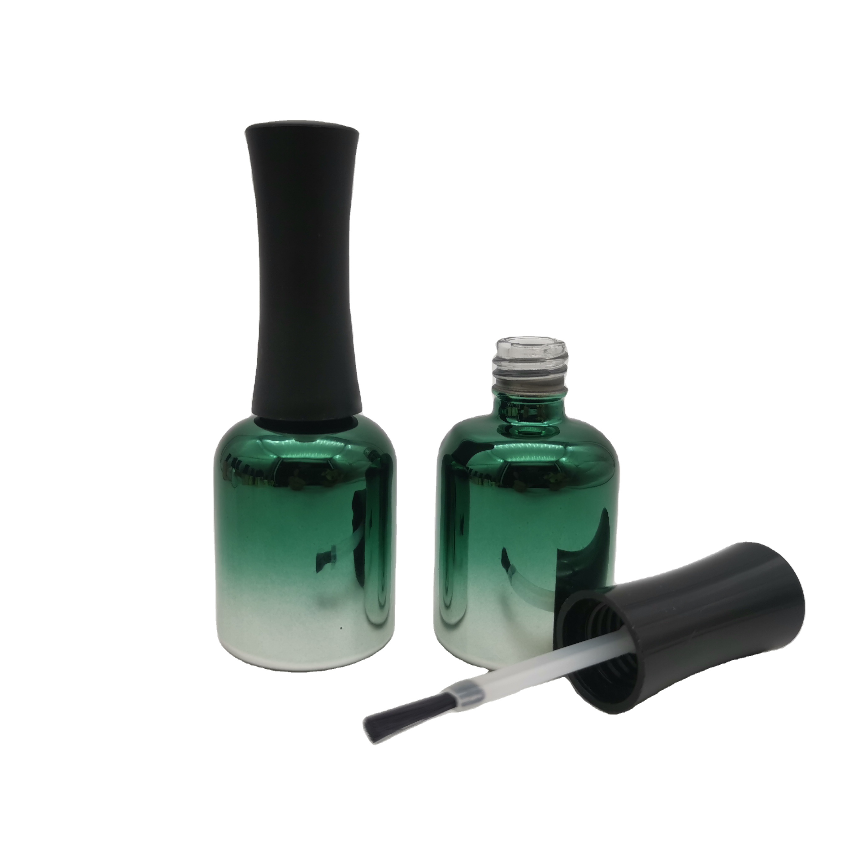 stock nail polish bottle 10ml electroplating green glass nail polish bottle and bow cap
