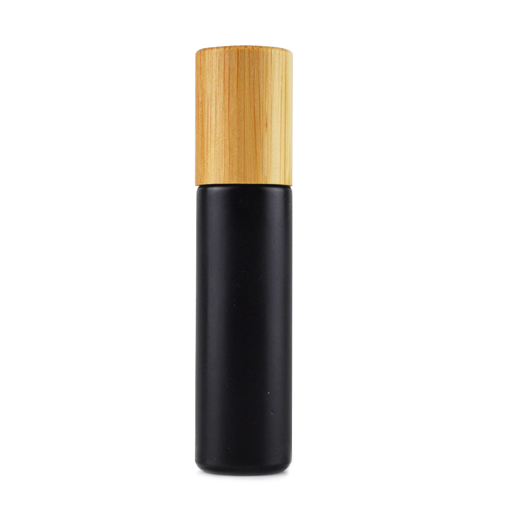 stock roller bottles essential oil bamboo 10ml matte black glass roll on bottle
