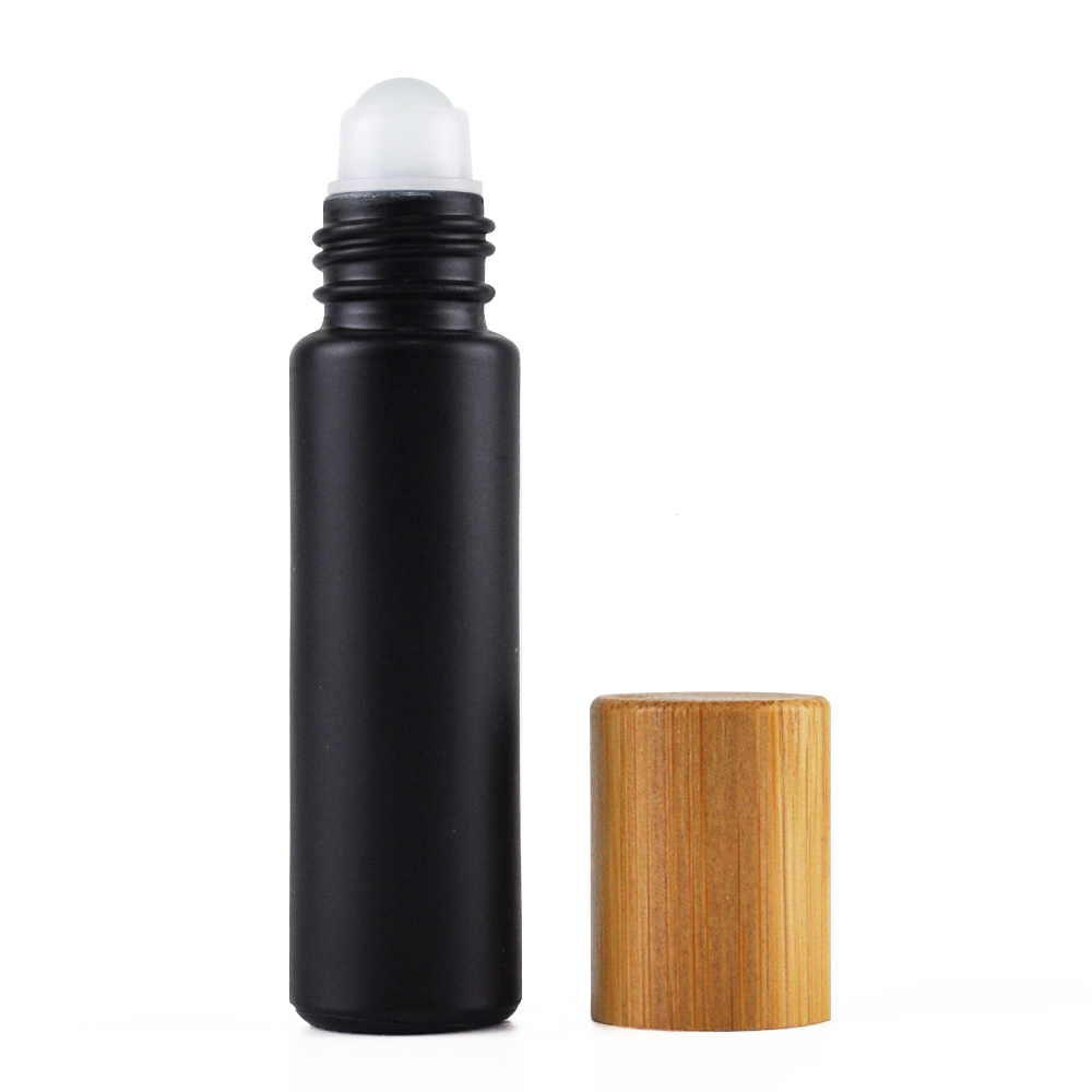 stock roller bottles essential oil bamboo 10ml matte black glass roll on bottle