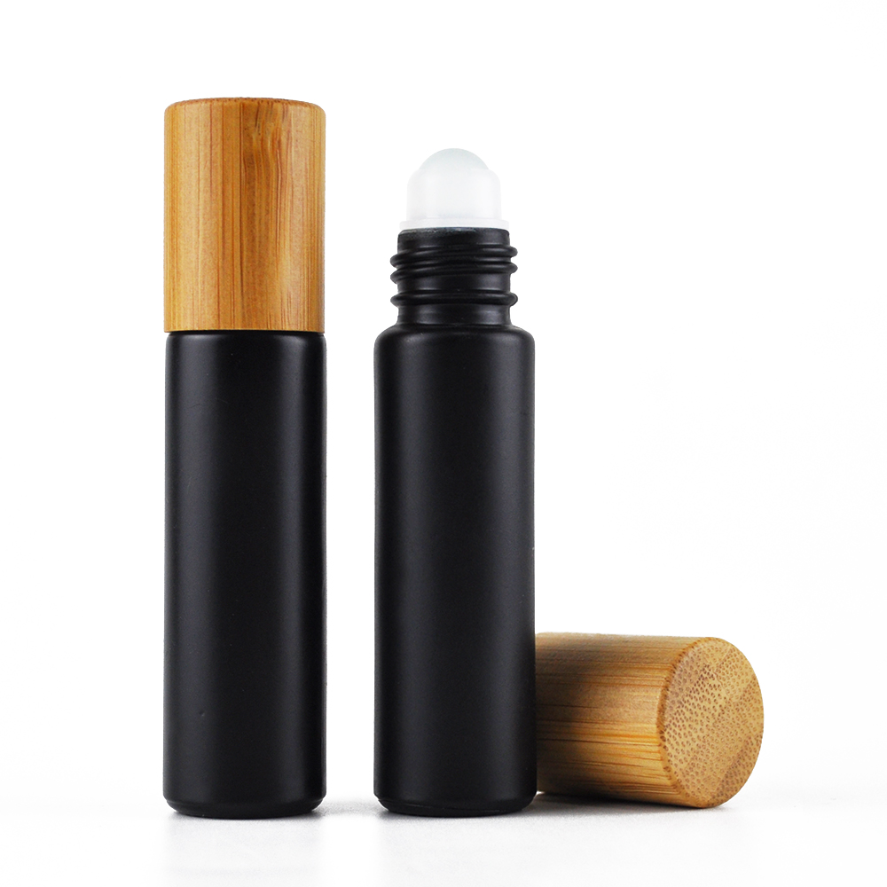 stock roller bottles essential oil bamboo 10ml matte black glass roll on bottle