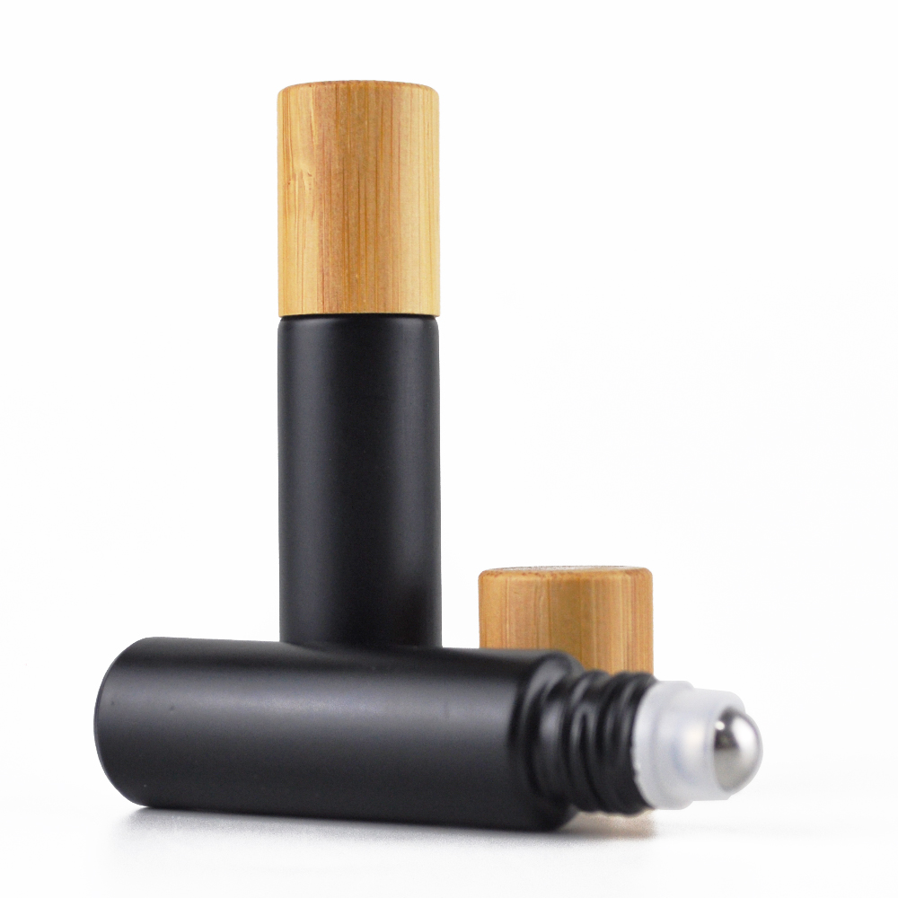 stock roller bottles essential oil bamboo 10ml matte black glass roll on bottle