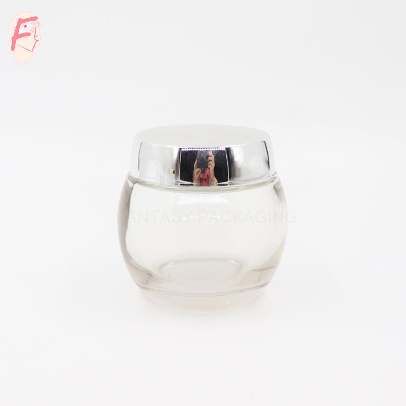 stock small order accepted 120ml ball sphere shape clear transparent glass cream jar with silver cap gold lid