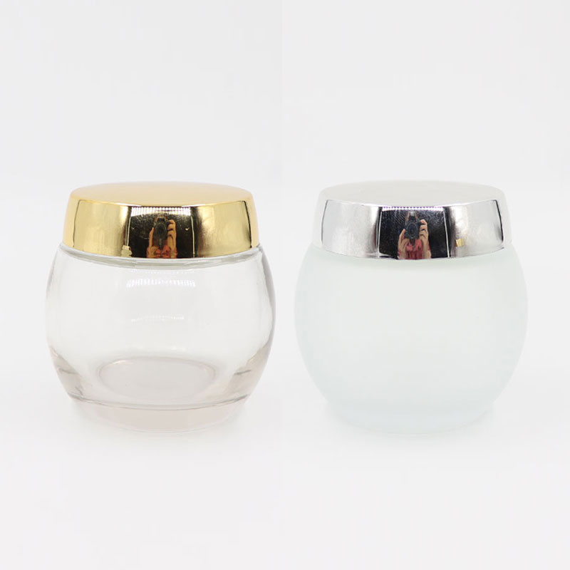 stock small order accepted 120ml ball sphere shape clear transparent glass cream jar with silver cap gold lid