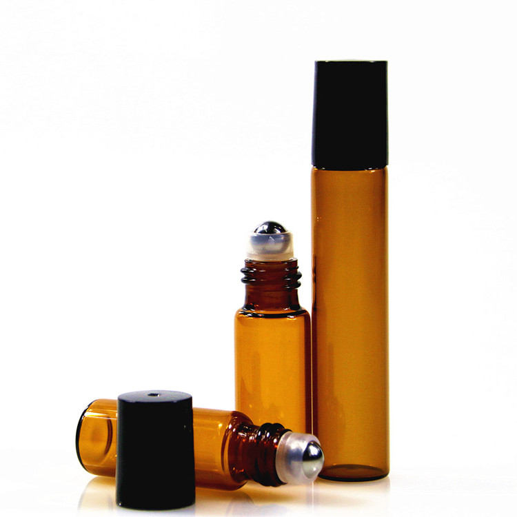 stockcheap Tincture Bottle amber blue clear 10ml 5ml small essential oil perfume glass bottle with steel roll on for perfume