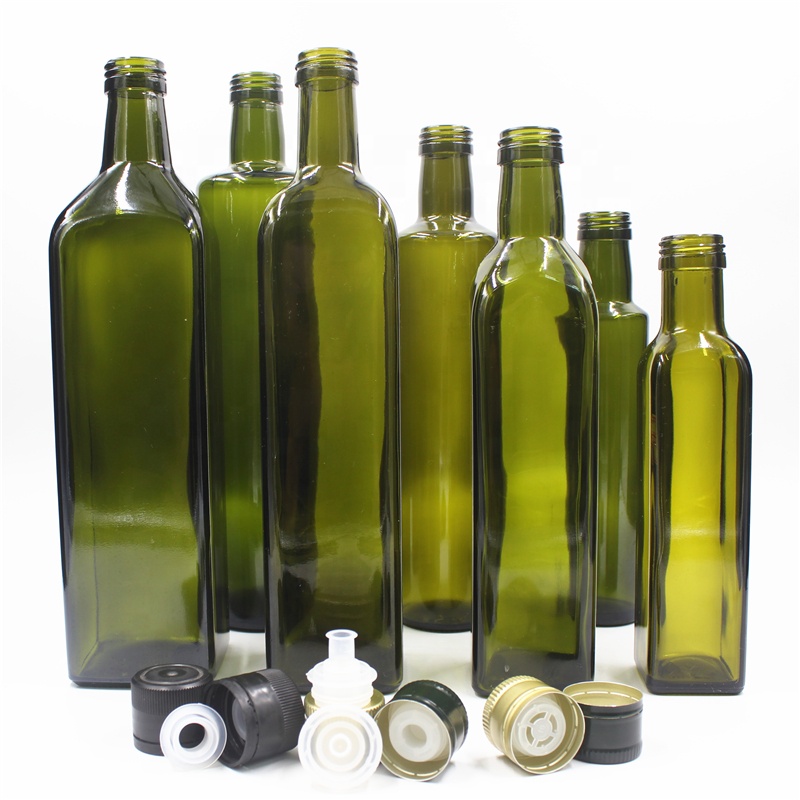 stocked 100 ml 250 ml 500 ml 750 ml dark green antique green square round olive oil cooking glass bottles