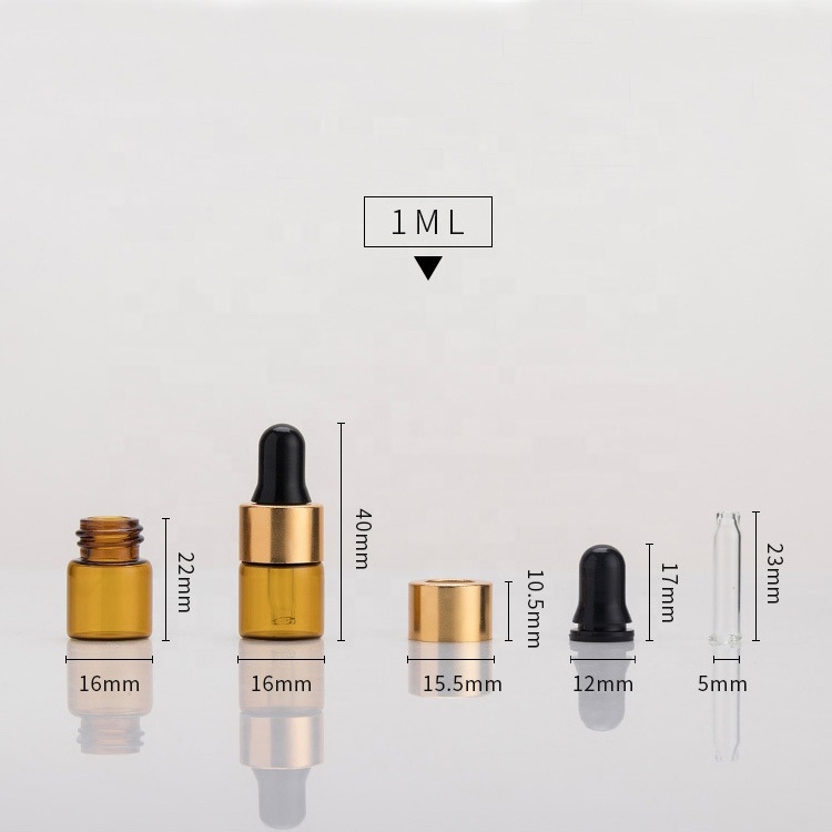 stocked 1ml 2ml empty vial packaging 3ml 5ml Small Amber Glass Essential oil Bottle with dropper for Perfume powders liquids